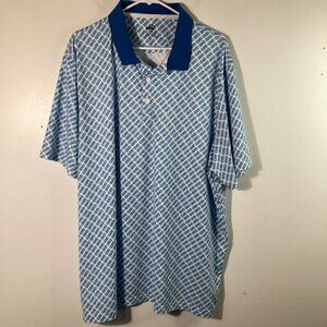 Mens Puma Golf Polo Short Sleeve Pineapple Graphic 2XL Blue White Polyester Elas